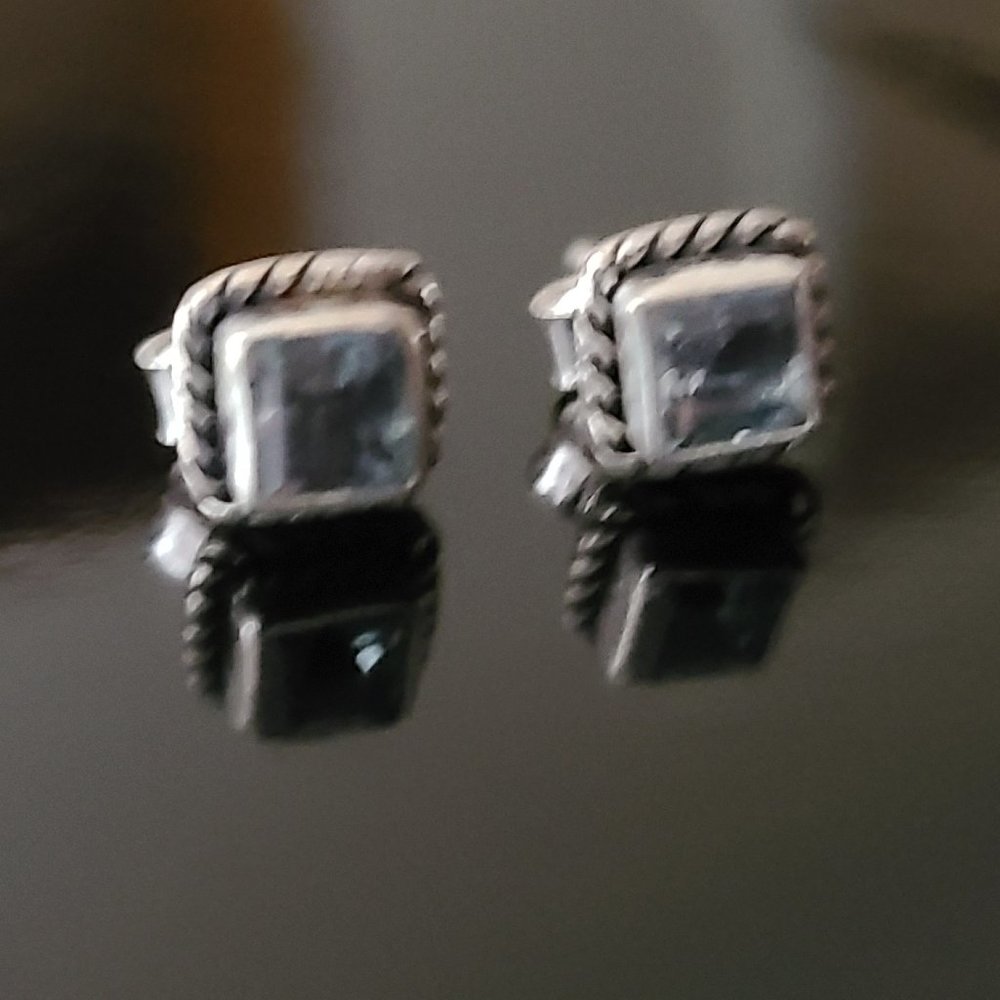 Blue Topaz Stud Earrings Sterling Silver -Topaz Earrings-Topaz Jewelry - Picture 4 of 6